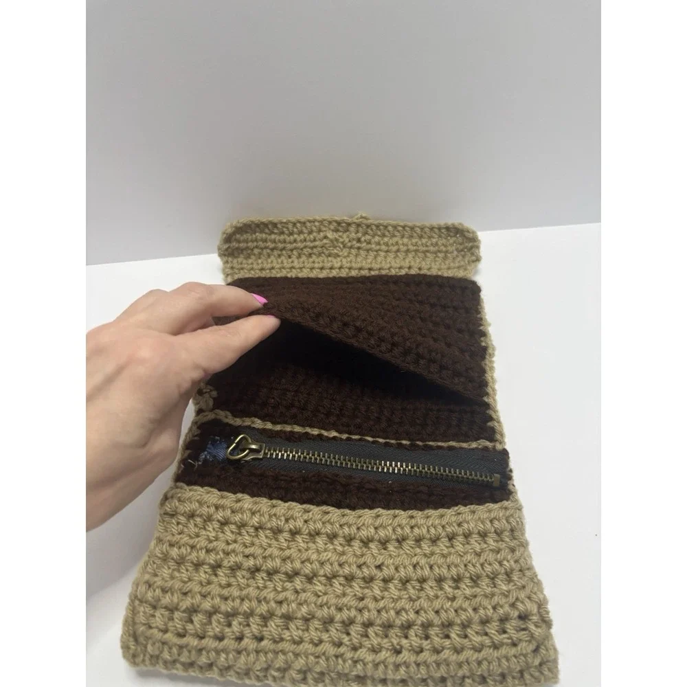 Handmade Beige Crocheted Wallet With‎ Zipper Pocket